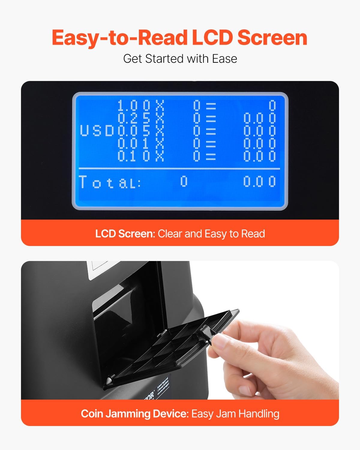 VEVOR Upgraded Coin Counter & Sorter, Coin Sorter and Wrapper Machine with Intuitive Display, Change Counter for USD Coins 1￠ 5￠ 10￠ 25￠ $1, Sorts up to 300 Coins/Min, with 5 Coin Tubes and 5 Trays