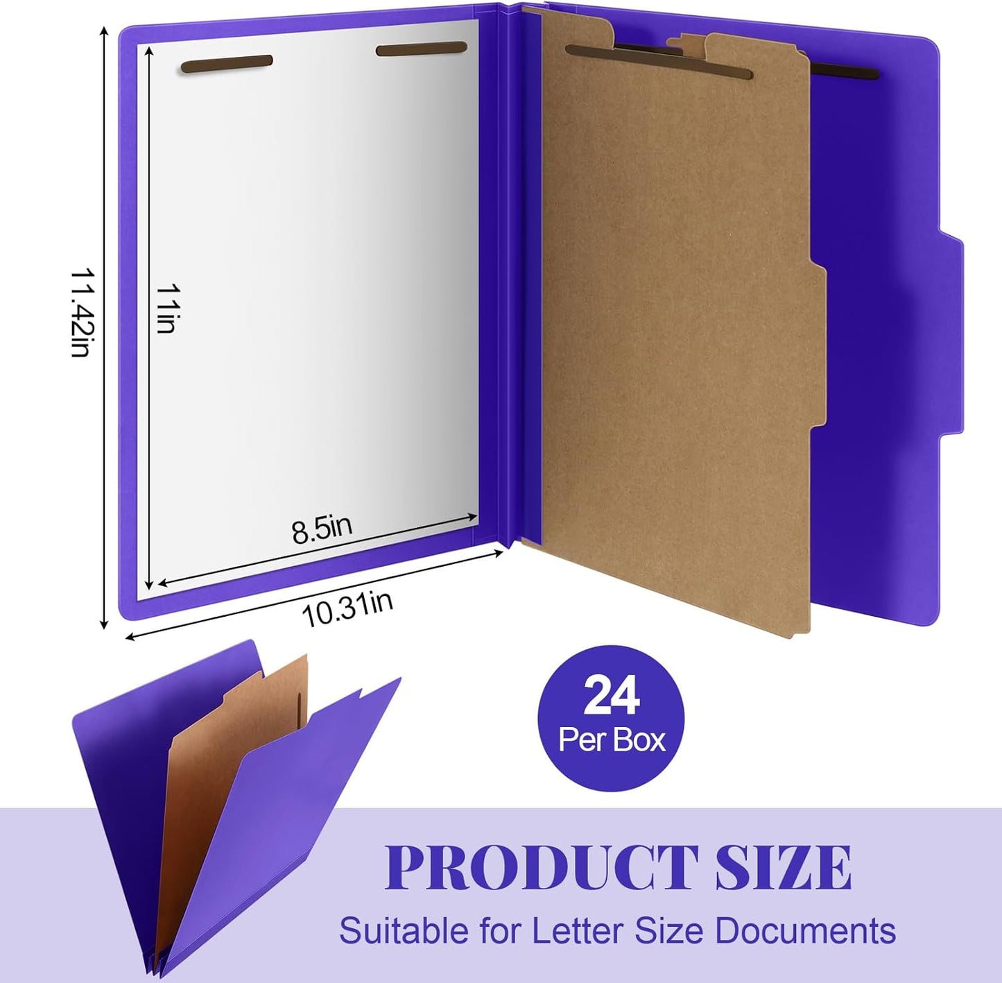 24 Pcs Classification Folders Letter Size, 1 Divider Pressboard File Folder with Fasteners, Expanding File Organizer Bulk for Teachers, Clergy, Office, Church, Christmas Donations (Purple)
