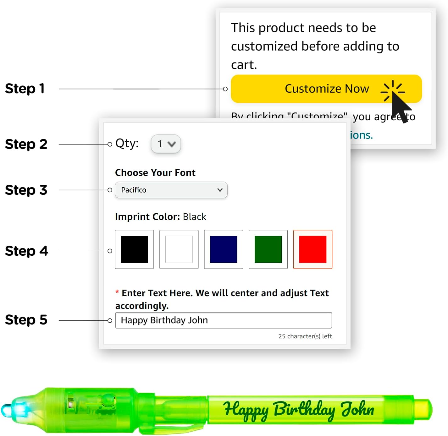 Personalized Invisible Disappearing Ink Pen Marker Pack, Custom Secret Spy Message Writer with UV Light, Fun for Kids Party Favors Gifts and Stock Stuffers, 24 Pack, Green