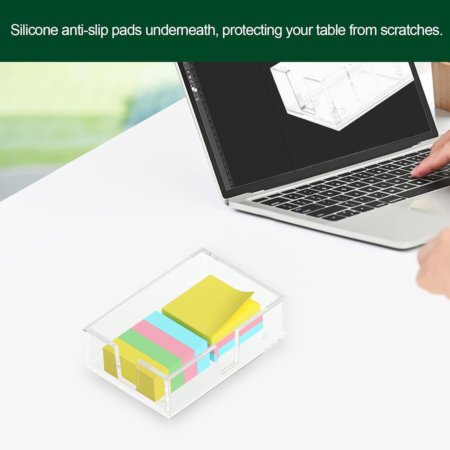 Acrylic Sticky Note Holder, Self-Stick Note Pad Holder W/O Pads - Note Dispenser Memo Pad Holder Desk Organizer for School Office Home (4''x6'' Clear)