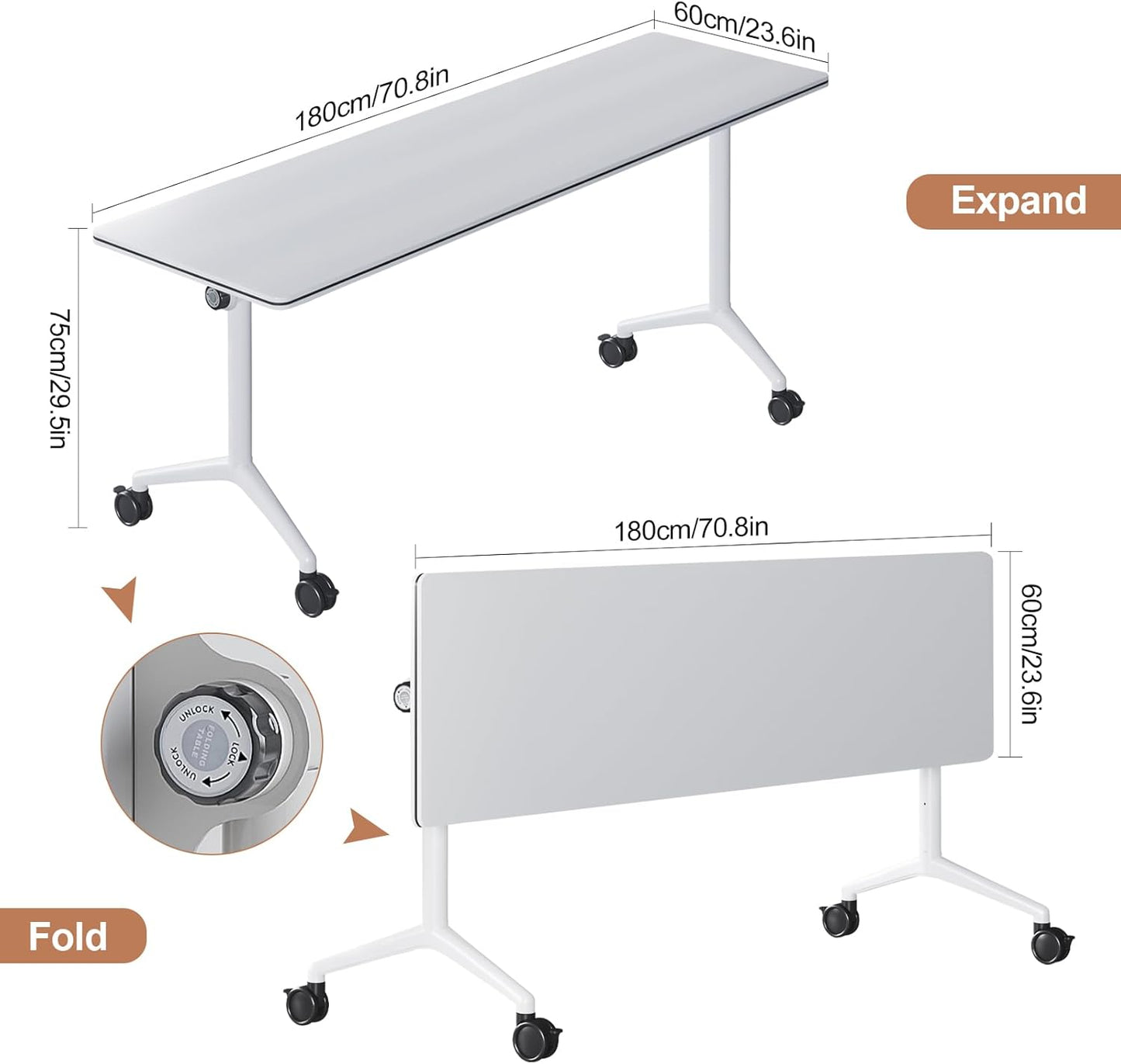 Conference Table, Folding Conference Tables for 2-20 People, Modern Conference Room Table with Wheels, Super Sturdy Large Rectangle Mobile Meeting Seminar Tables for Office (4PCS 70.8in)