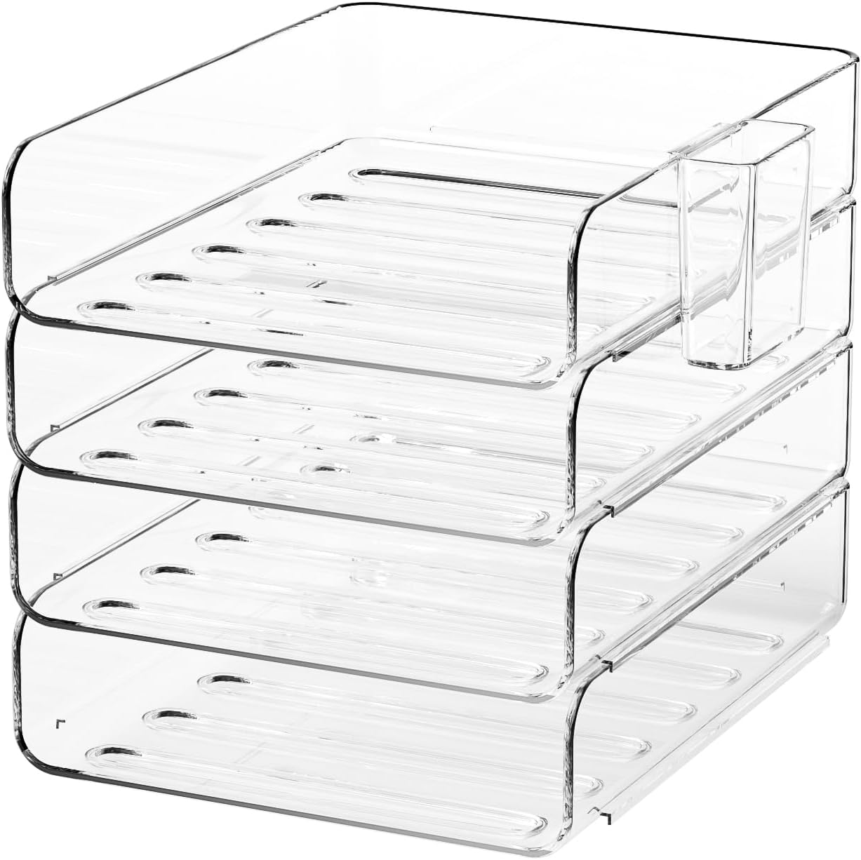 4-Tier Acrylic Paper Tray Organizer with Pen Holder | Clear Stackable Desk Organizer for Documents, Letters, A4 Paper | Modern Office/Classroom/Home Organization