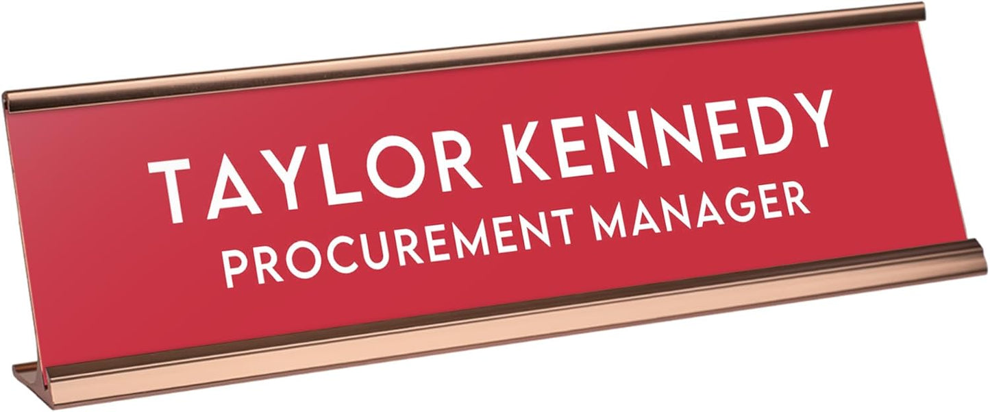 Custom Engraved Desk Plate | Personalized with your Name and Title | Perfect Decor for Office, Business, or Home | Multiple Font and Color Options | 2x8" or 2x10" (Red w/White Letters, 2x10")