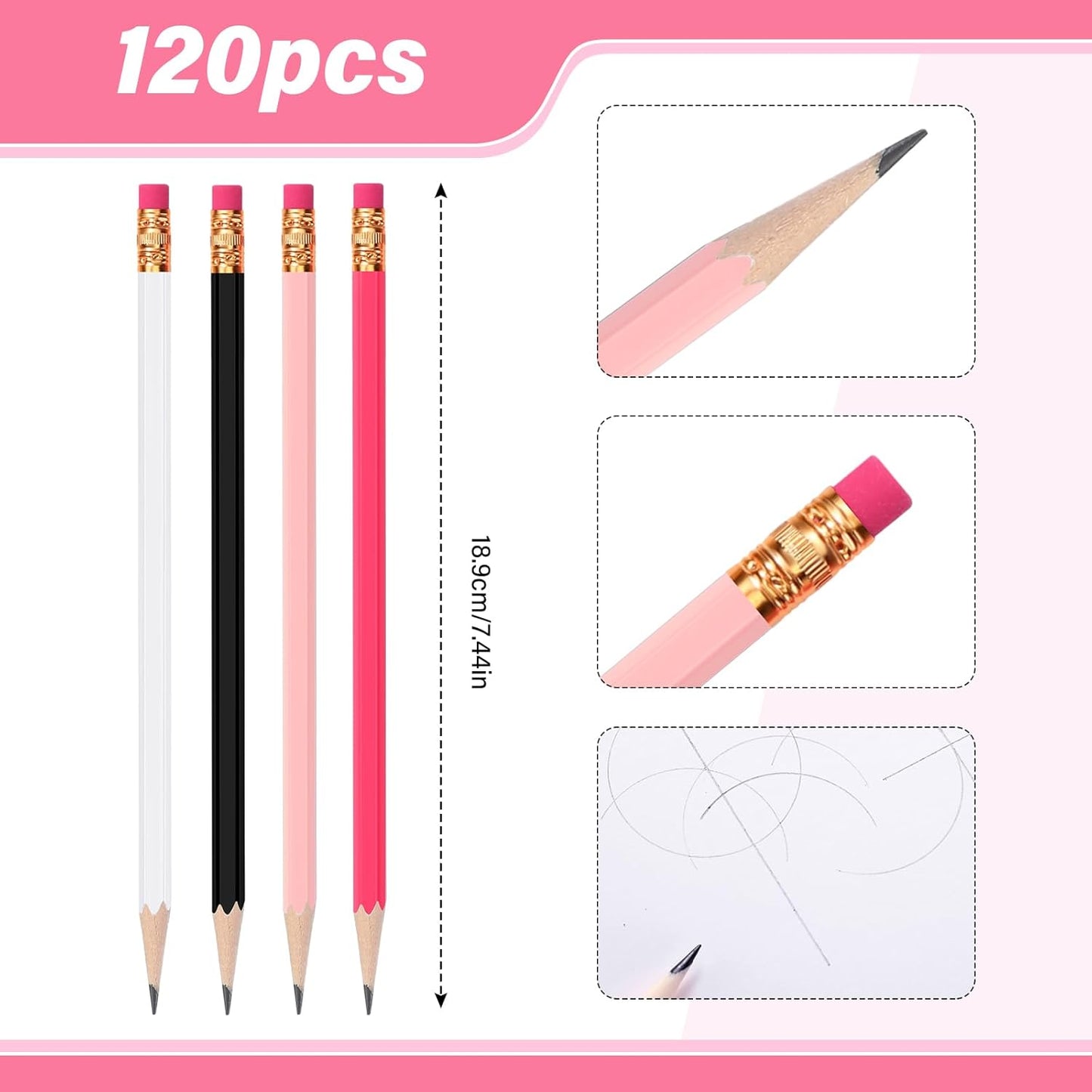 TecUnite 120 Pcs #2 HB Pencils with Eraser No 2 Unsharpened Wooden Hexagonal Pencils for Adults Gifts for School Exam art Learning Office Sketching(Pink Black Series)