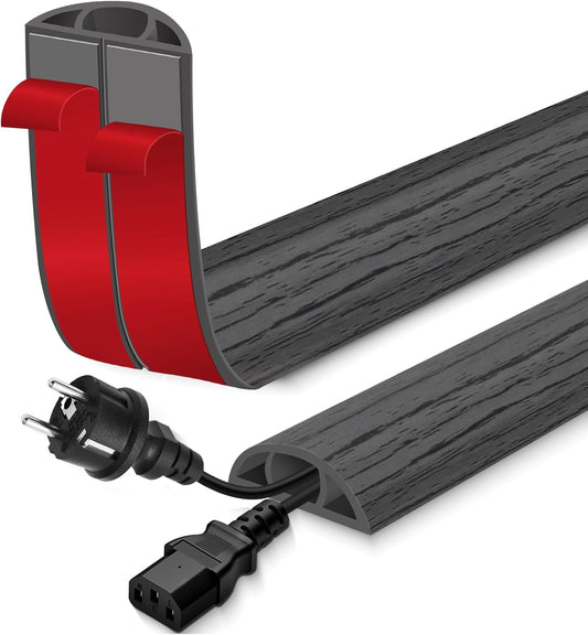 Floor Cord Cover for Wires on Floor Self Adhesive Cord Hider Floor Cable Management Wire Covers for Cords Protector Prevent Cable Trips Cord Cavity W 0.59" x H 0.31", Deep Gray Wood, 10Ft