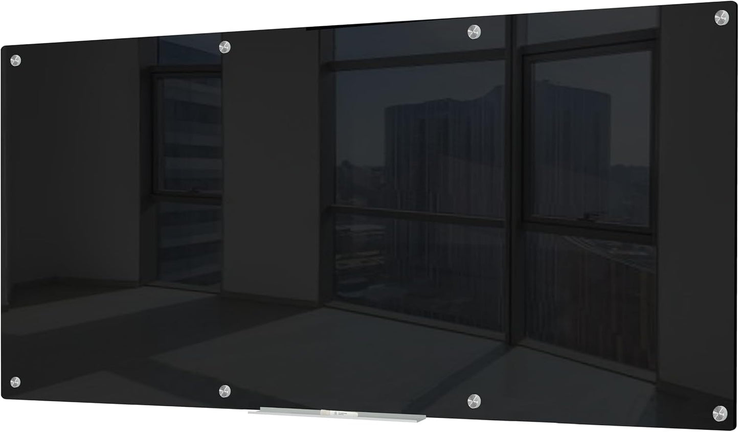 J&J worldwide Glass Whiteboard 8' x 4', Magnetic Black Glass Dry Erase Board, Black White Board Frameless, Includes Markers, Magnets, Marker Tray, Eraser for Wall, Office, Home, School