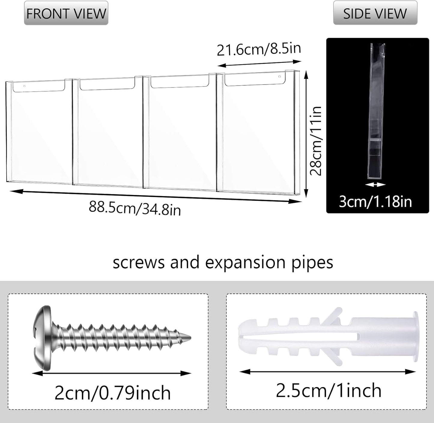 Barydat Acrylic Brochure Holder, 8.5 x 11 Inch Flyer Magazine Display Wall Mount Pamphlet Rack Clear Plastic Brochure Stand Literature Holder for Office Classroom Home (4 Pockets)