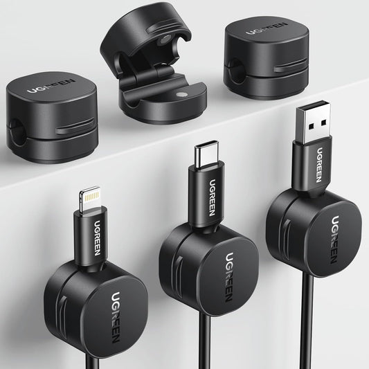 UGREEN Cable Organizer Clips, Adhesive Cable Management - 6-Pack Strong Magnetic Cord Holder for Desk to Keep Phone Charging Cables, Computer Cords, and Various Cord Organized for Nightstand, Black