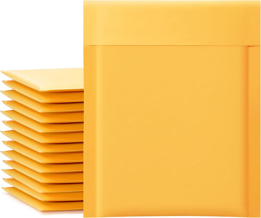 UCGOU Kraft Bubble Mailers 5x8.6 Inch Usable Size 5x7 Inch 50 Pack Yellow Padded Envelopes Small Business Mailing Packages Self Sealing Tear Resistant Boutique Bulk Mail Shipping Bags Bubble Mailers