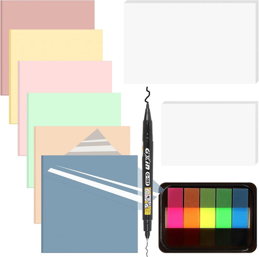 Transparent Sticky Notes (with Sticky Tabs & Marker), MEIGAONE 9 Pack Clear Sticky Note 3x3 Super Strong Adhesion, Waterproof Translucent Sticky Note for Study, Book,Office,School Supplies
