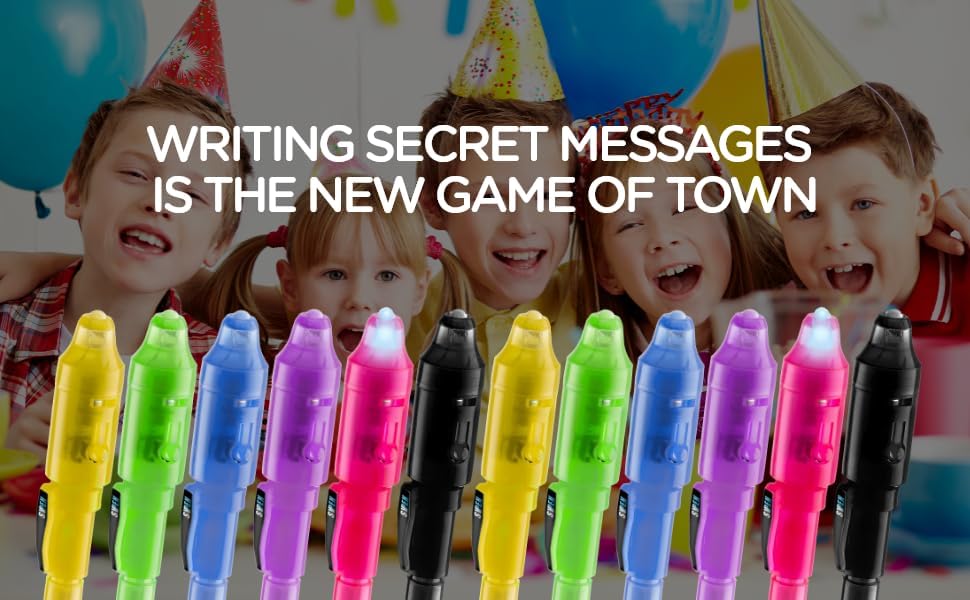 Personalized Invisible Disappearing Ink Pen Marker Pack, Custom Secret Spy Message Writer with UV Light, Fun for Kids Party Favors Gifts and Stock Stuffers, 12 Pack, Black