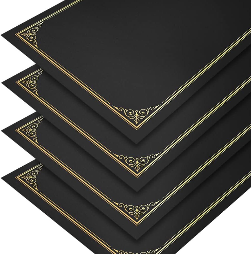 SUNEE Certificate Holders(Black, 30 Packs, New Pattern), Diploma Covers Gold Foil Border, for Letter Size 8.5x11 Certificates, Cardstock, Document Papers