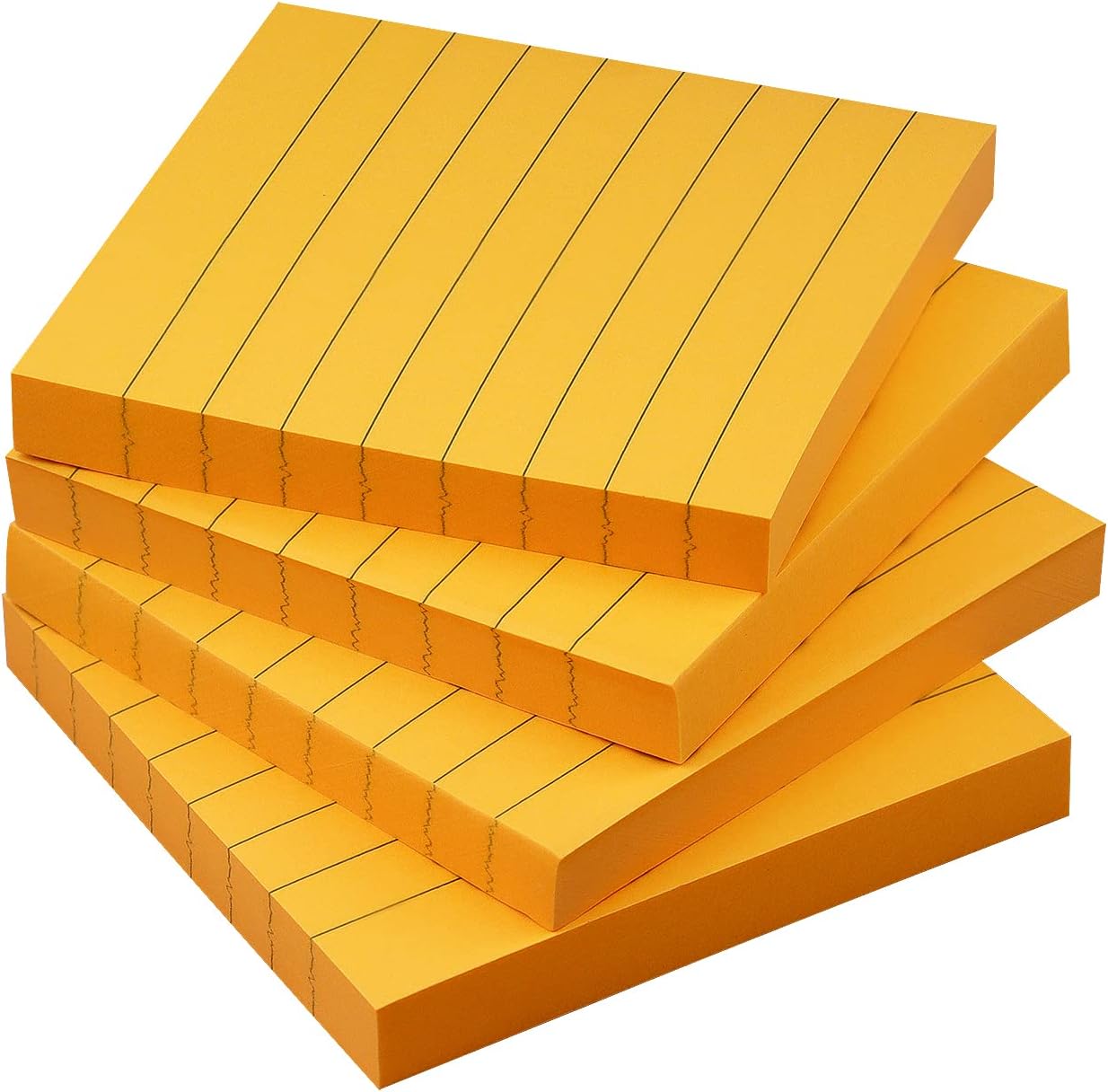Lined Sticky Notes 3x3 Sticky Notes with Lines Self-Stick Notes Bright Color 4 Pads 90 Sheets/Pad (Orange)