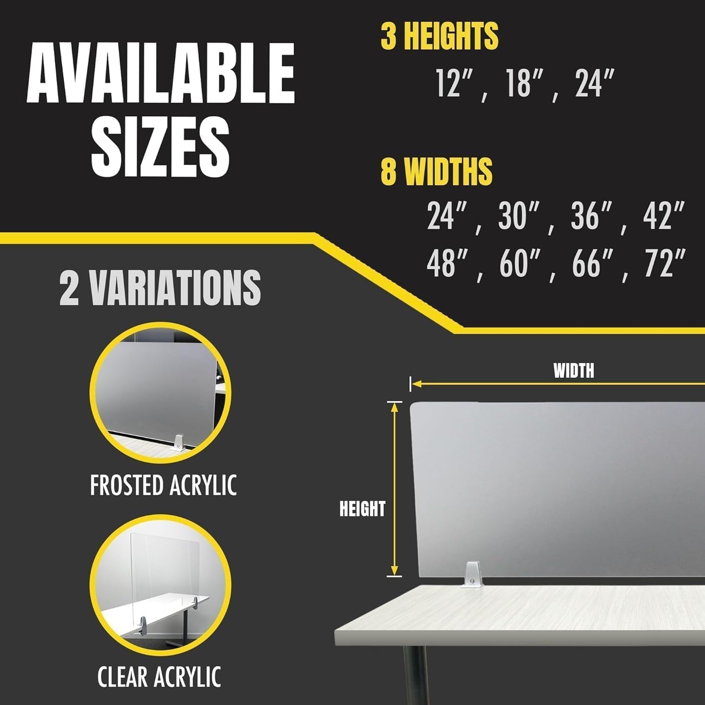 OBEX Frosted Acrylic Desk Mounted Privacy Panel, 12" x 24", Frosted