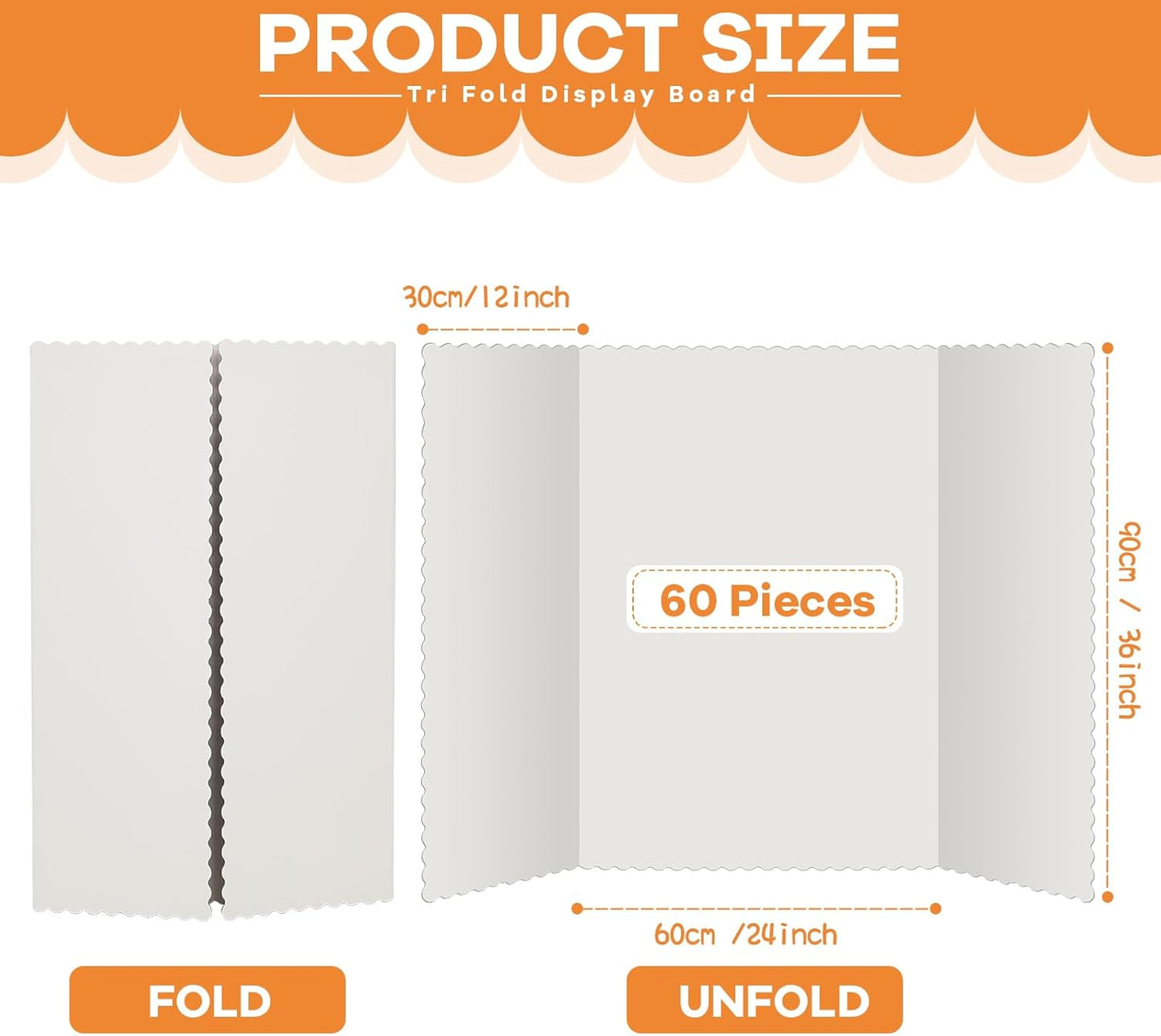 Ctosree 60 Pcs Tri Fold Display Board,36" x 48" Portable Lightweight Foldable Presentation Poster Board for Office Projects Exhibitions Workshops, White