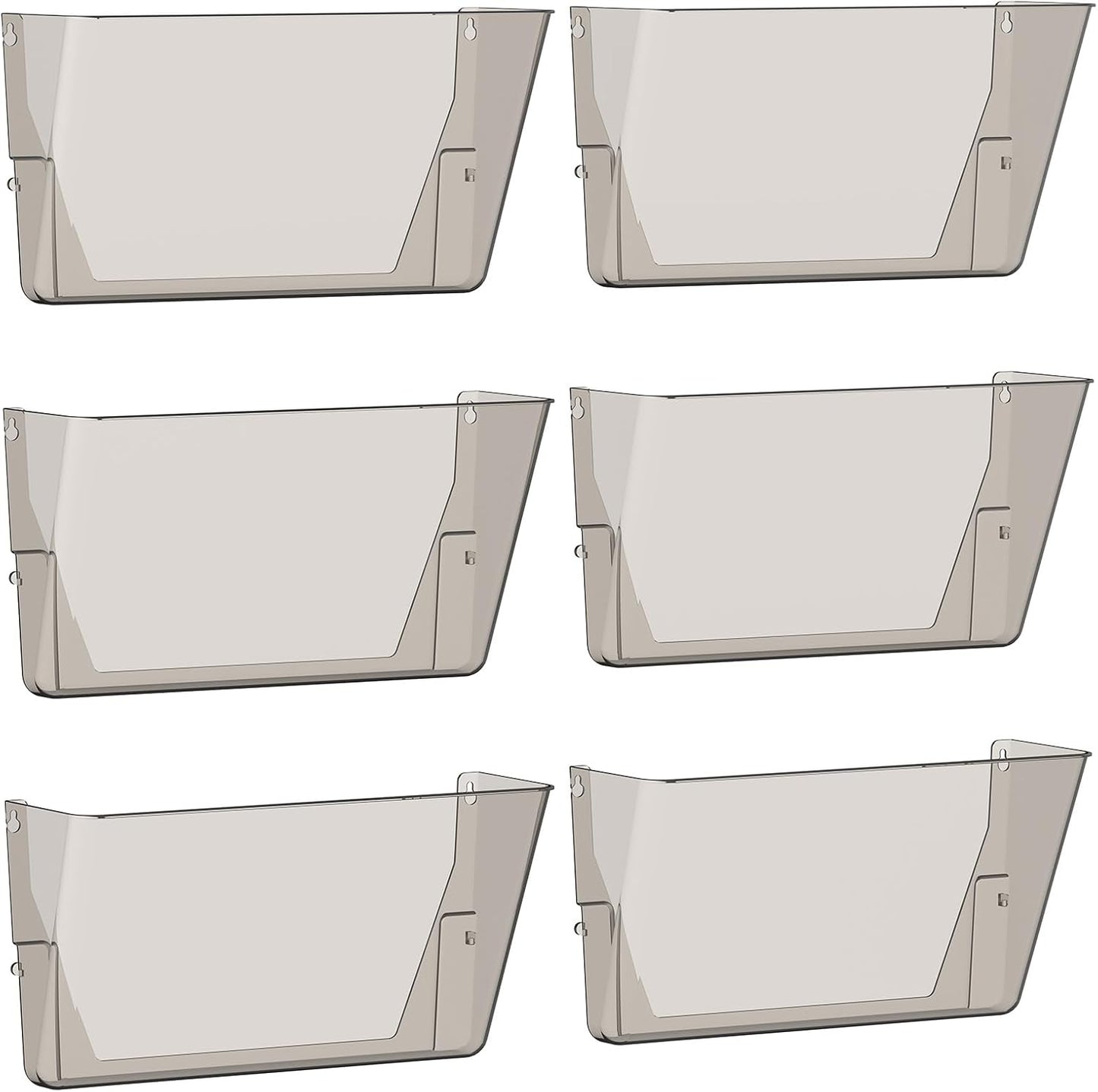 Clear Acrylic Single Pocket, Plastic Hanging Wall Mount File Holder for Office Home (Gray, pack6)