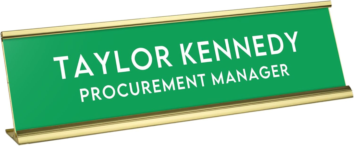Custom Engraved Desk Plate | Personalized with your Name and Title | Perfect Decor for Office, Business, or Home | Multiple Font and Color Options | 2x8" or 2x10" (Apple Green w/White Letters, 2x8")