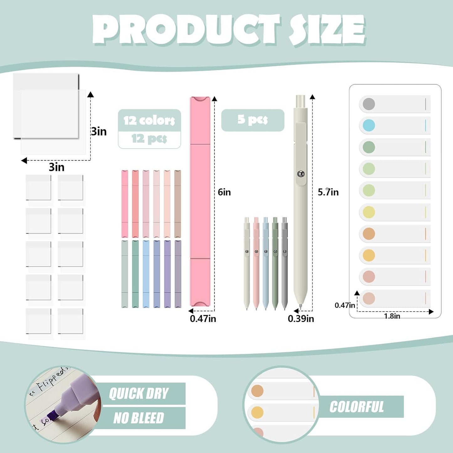 Jutom 38 Pcs Book Annotation Kit Aesthetic Highlighters Gel Pens Set Sticky Notes Tabs Markers Dual Ended Highlighter Quick Dry Ink Pens for Office Annotating Books(Clear,Square)