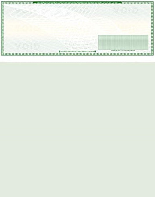 1000 Blank Check Stock - Check on Top Art Deco- Paper Weight # 70"High Security" Check Paper Green Art Deco
