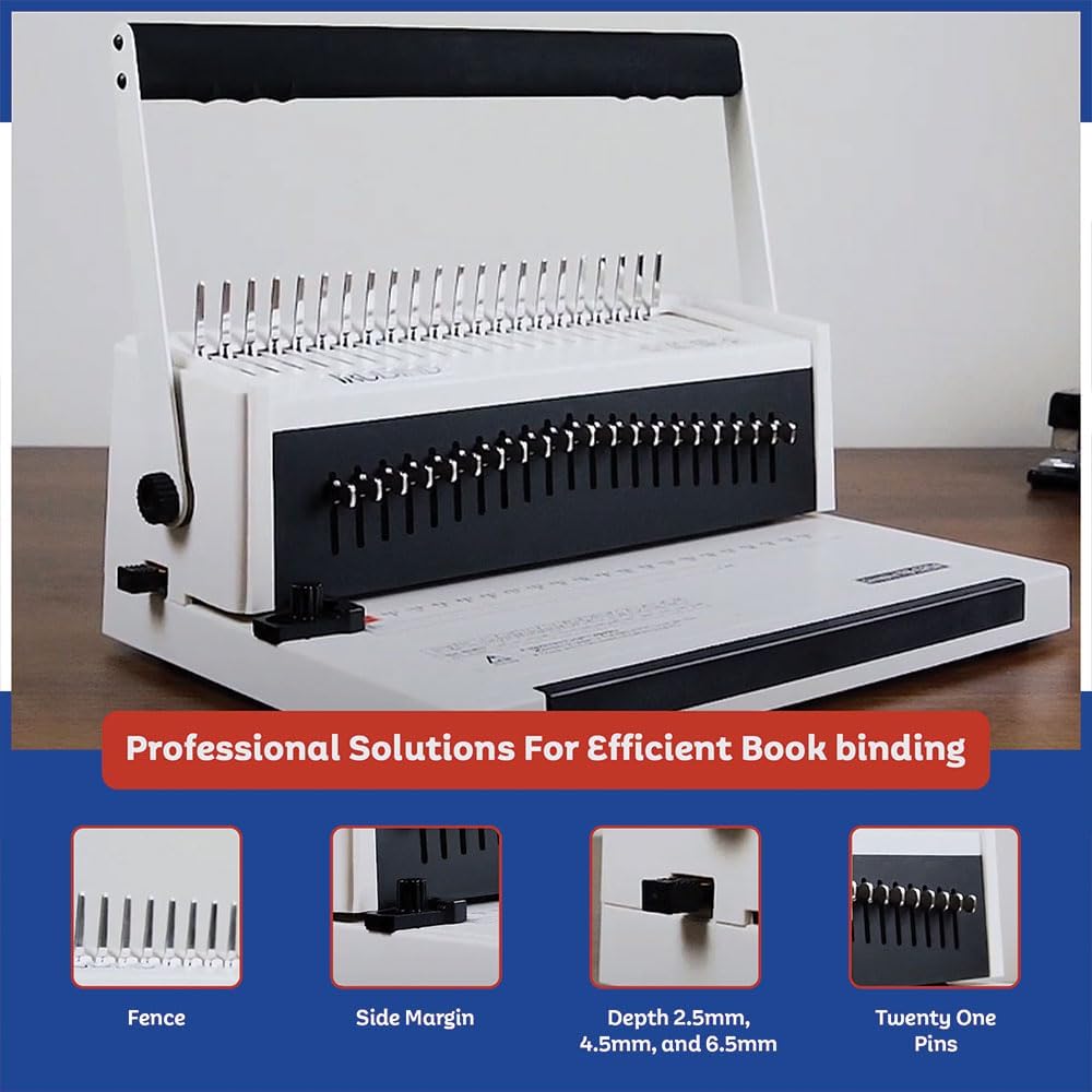 TruBind Manual Comb Binding Machine | Punch up to 20 Sheets | Bind up to 425 Sheets | 21 Fully Disengageable Dies | 19-Ring Comb | 2-Year Warranty