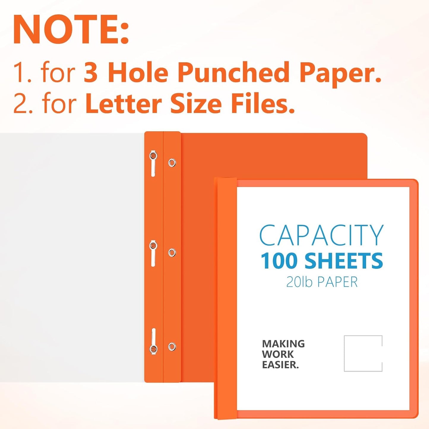 48 Pack Plastic Report Covers with 3 Prongs Presentation Folders Bulk, 100 Sheet Capacity, Clear Front Report Covers for Presentation Document Paper School Office Supplies (Orange)