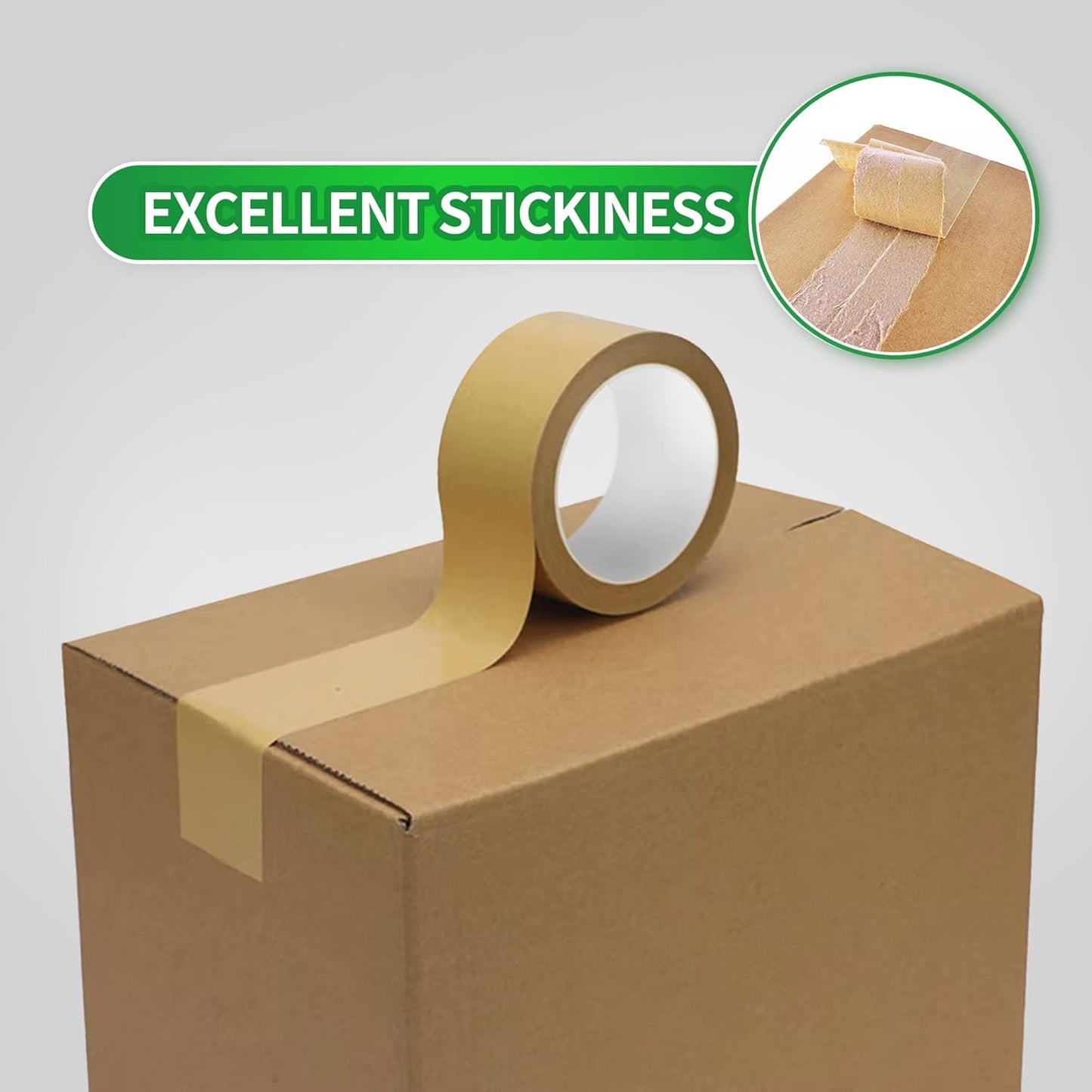 Eco-Friendly Kraft Paper Tape, Biodegradable Kraft Paper Tape, Recyclable Writable Packing Tape, Non-Coated Surface for Masking, Sealing, and Packaging Use, 2inch x 60yards, 36Rolls