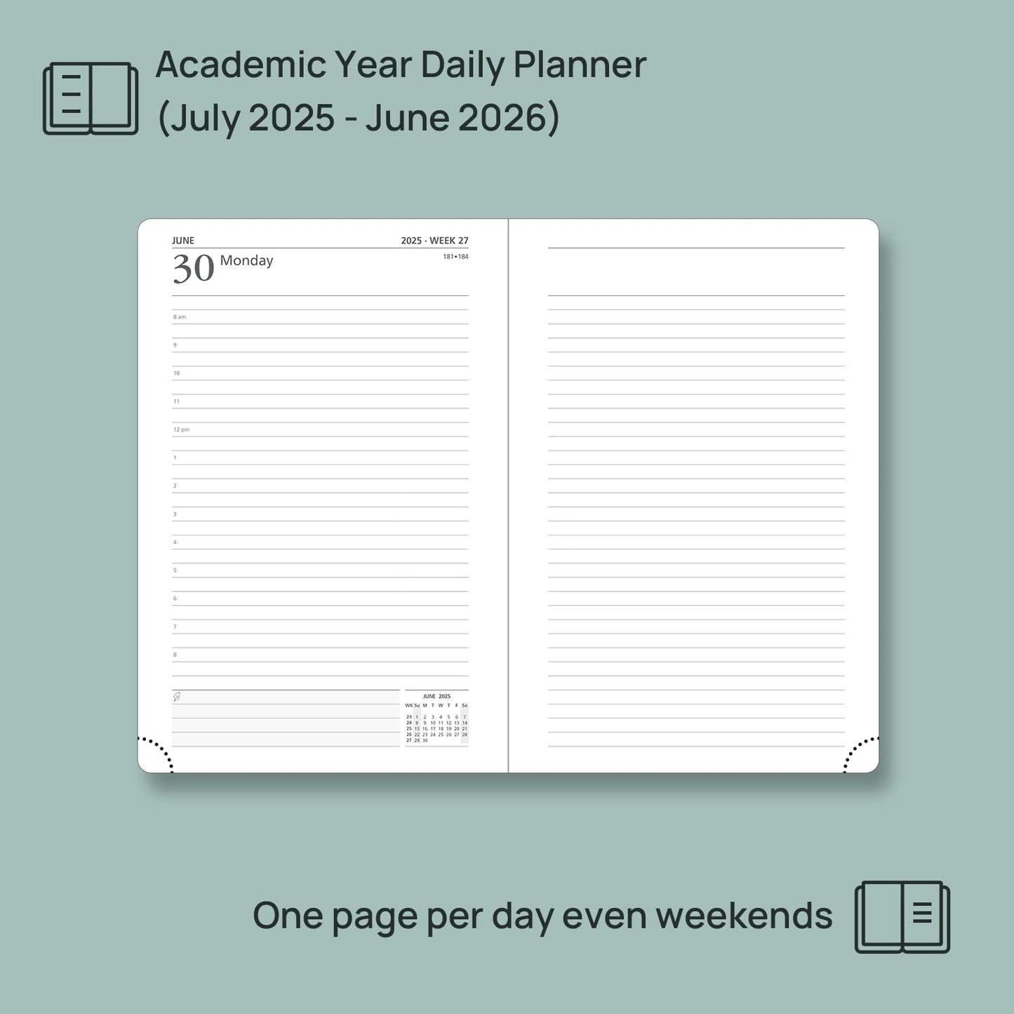 POPRUN 2025-2026 Daily Planner One Page Per Day (Medium - 5.75'' x 8.5'') - Academic Calendar (July 2025 - June 2026), 2025 Day Appointment Book with Monthly Tabs, Hardcover - Midnight Green