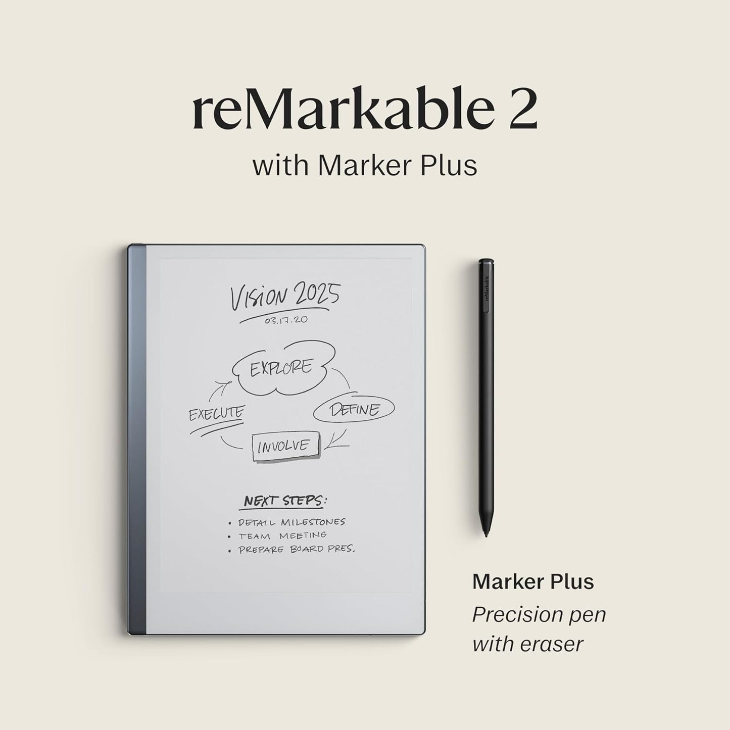 reMarkable Starter Bundle – reMarkable 2 is The Original Paper Tablet | Includes Black and White 10.3” Writing Tablet, Marker Plus Pen with Built-in Eraser