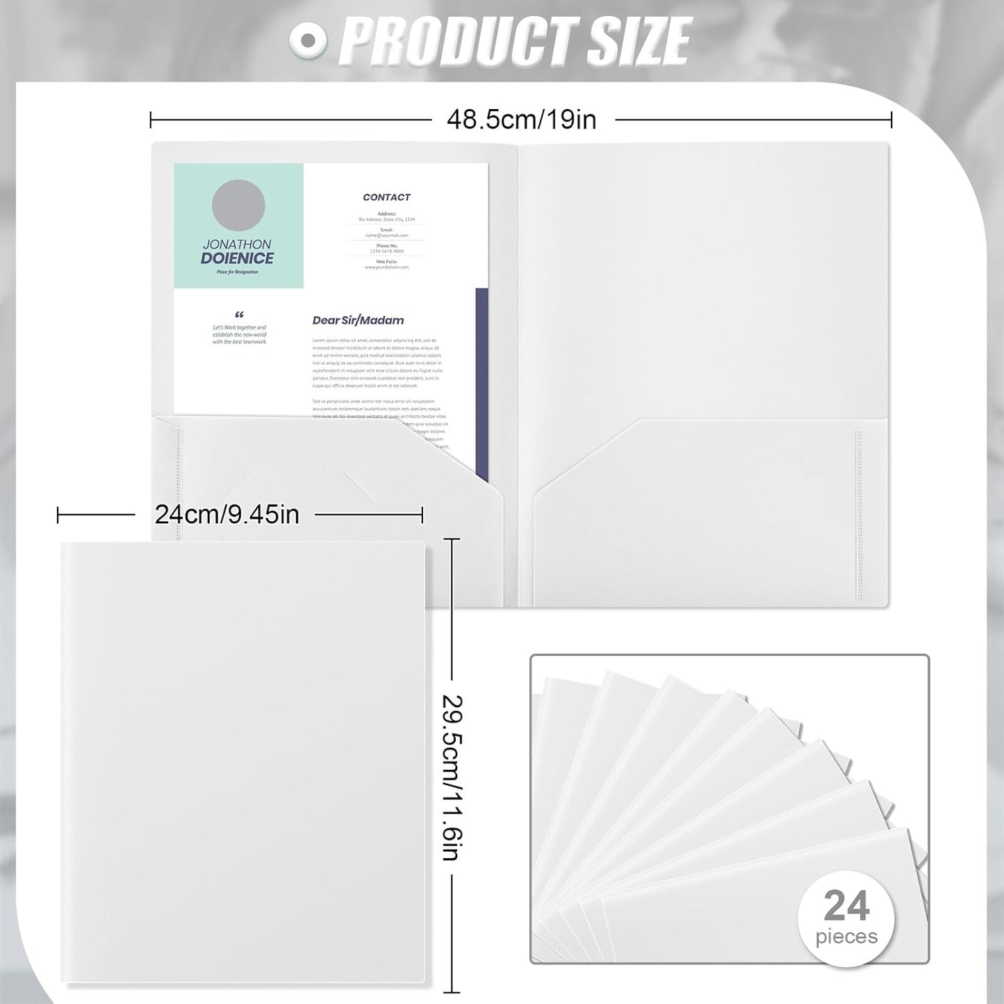 Gueevin 24 Pcs Plastic Folders with Pockets, Back to School Two Pocket Folder Fit Letter Size, Heavy Duty School Business Card Holder for Home Office, 11. 61 x 9. 45 Inches (White)