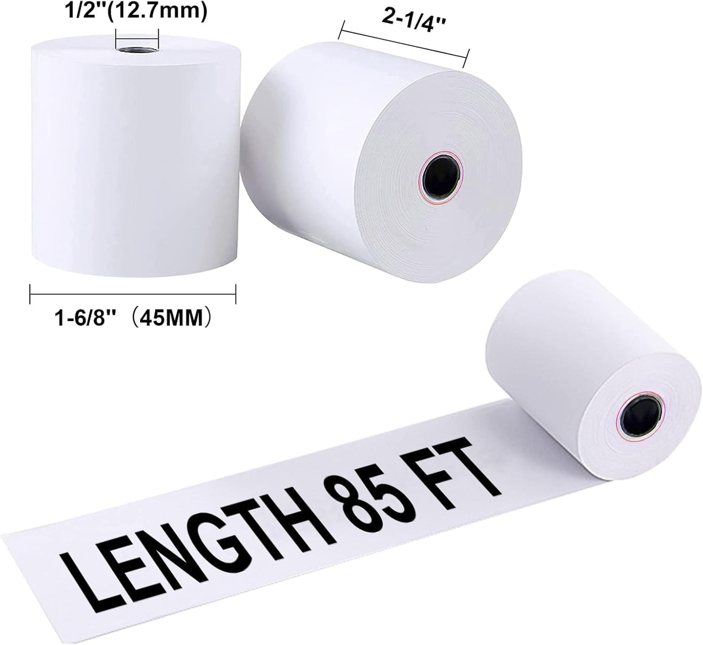 Jayard 2-1/4'' X 85' Thermal Paper Rolls For Credit Card - Cash Register Rolls - Premium Register Tape Pos Thermal Printer Paper (5 Rolls), White