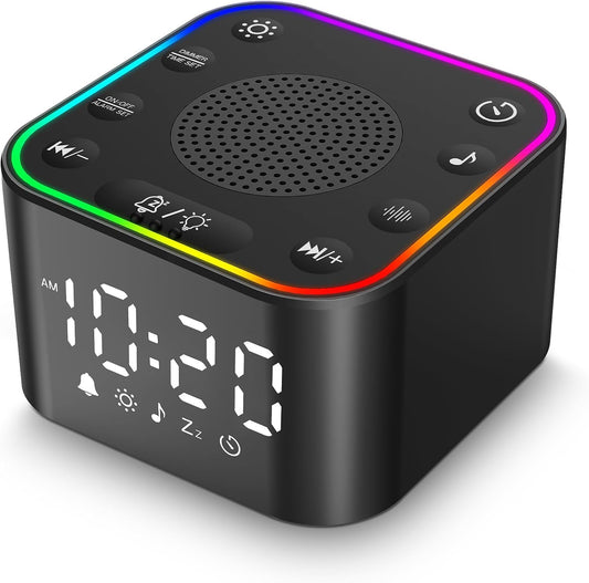 White Noise Sound Machine, Alarm Clock with Sound Machine for Sleeping, White Noise Machine with Digital Clock for Bedrooms, RGB Night Light, 30 Soothing Sounds for Baby Kids Adults