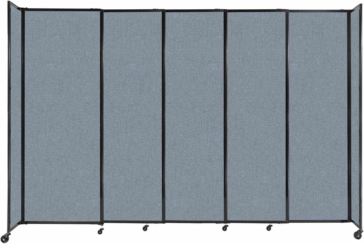 Versare Straightwall Sliding Portable Wall Partition | Freestanding Office Dividers | Locking Wheels | Temporary Room Separator | 11'3'' Wide x 7'6'' Tall Powder Blue Fabric Panels