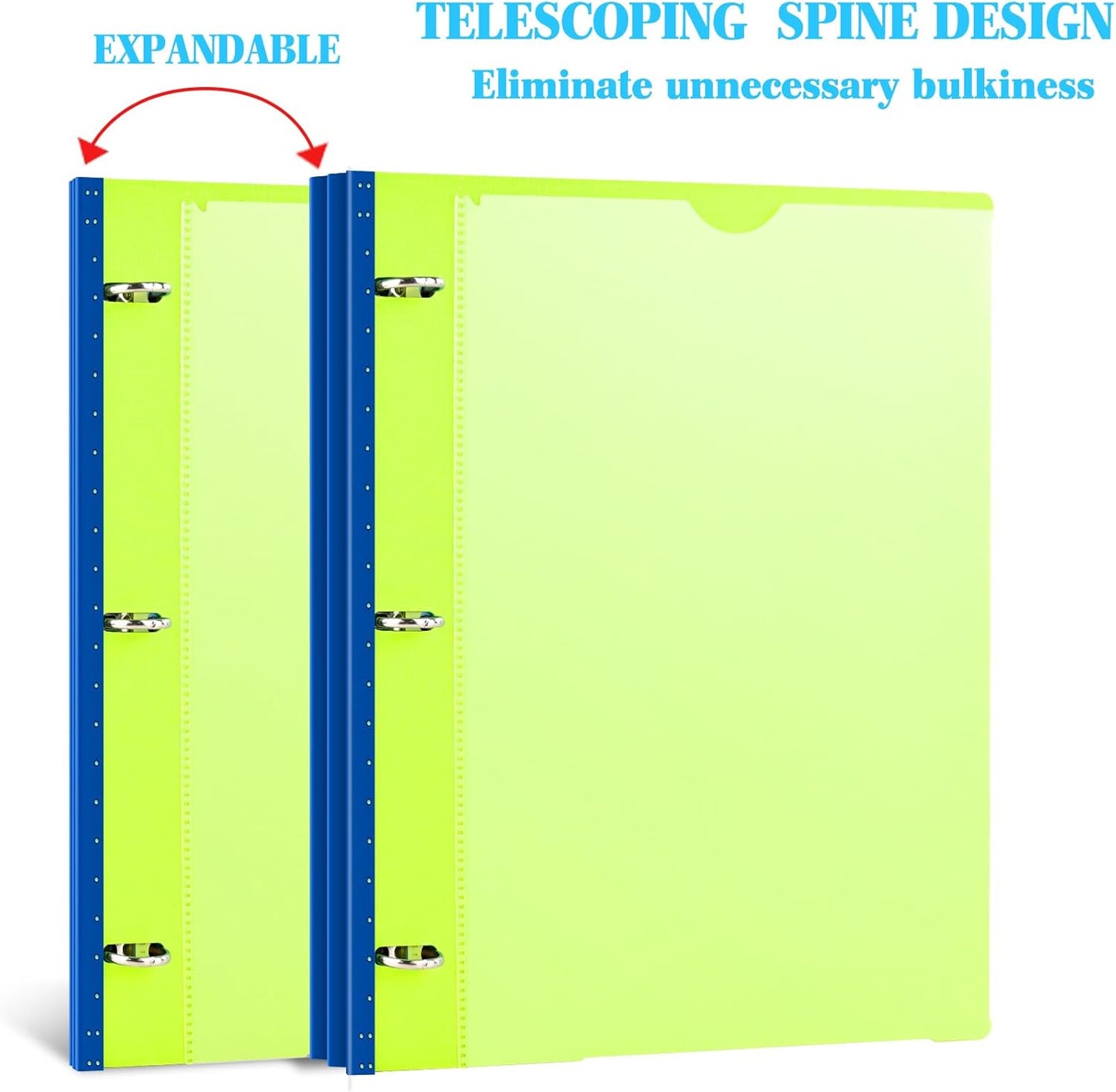INFUN Telescoping 3 Ring Binder - 12 PCS, Flexible Round Binder with Customizable Front Cover and Clear Catalog Pocket, Holds 8.5x11 inch Paper- Green, Red, Orange, Blue