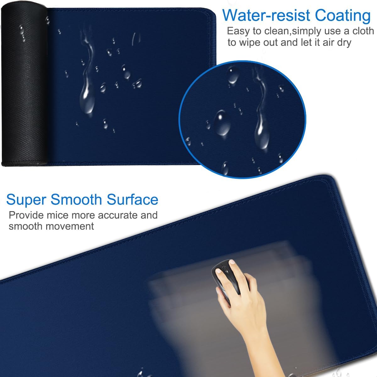 Large Mouse Pad, 31.5x15.7 inch Large Extended Computer Keyboard Mouse Mat, Water Resist Non-Slip Mousepad Rubber Base Long XXL Desk Mouse Pad for Work & Gaming, Office & Home, Dark Blue
