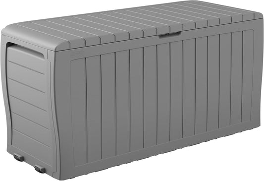 Keter Marvel Plus 71 Gallon Resin Deck Box-Organization and Storage for Patio Furniture Outdoor Cushions, Throw Pillows, Garden Tools and Pool Floats, Light Grey
