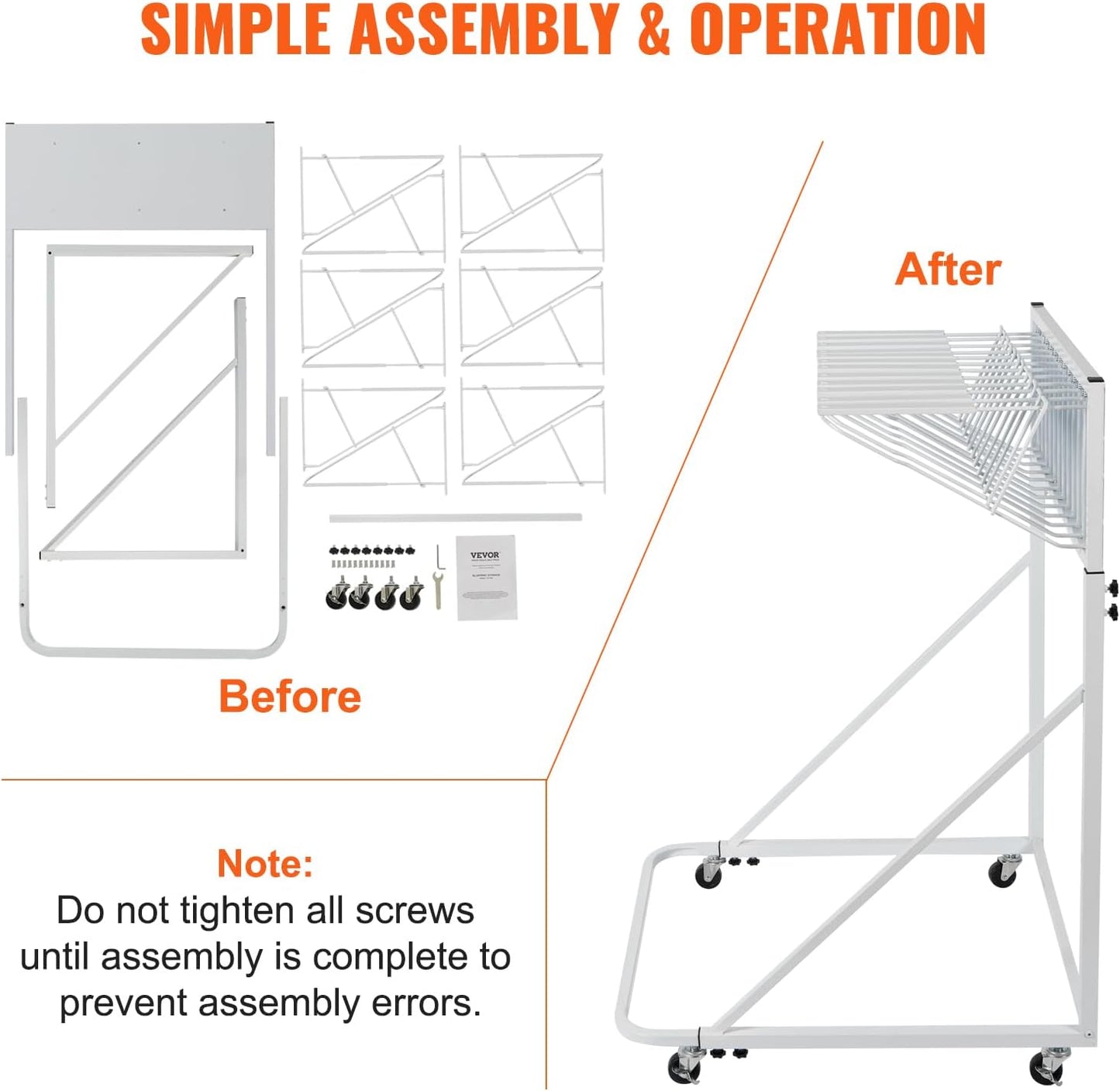 VEVOR Mobile Blueprint Storage Rack, Plan Holder with 12 Pivot Brackets, Mobile Blueprint Holder Adjustable Height & Length, Poster Display Rack for Office and Home (Rack Only Without Clamps)