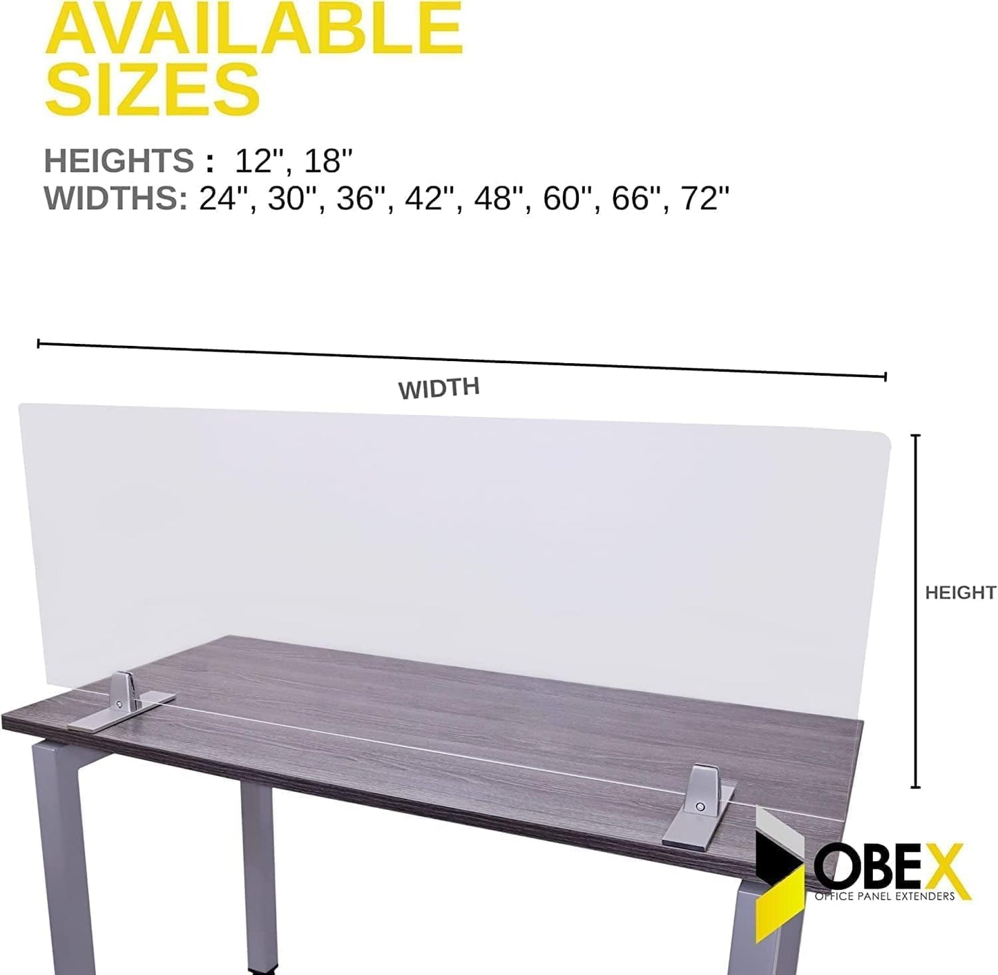 OBEX Acrylic Free Standing Screen, Divider for Desk Privacy Home & Office Partitions for Table Top Workstation, Portable Cubicle Panel for Work, 24" x 36", Clear