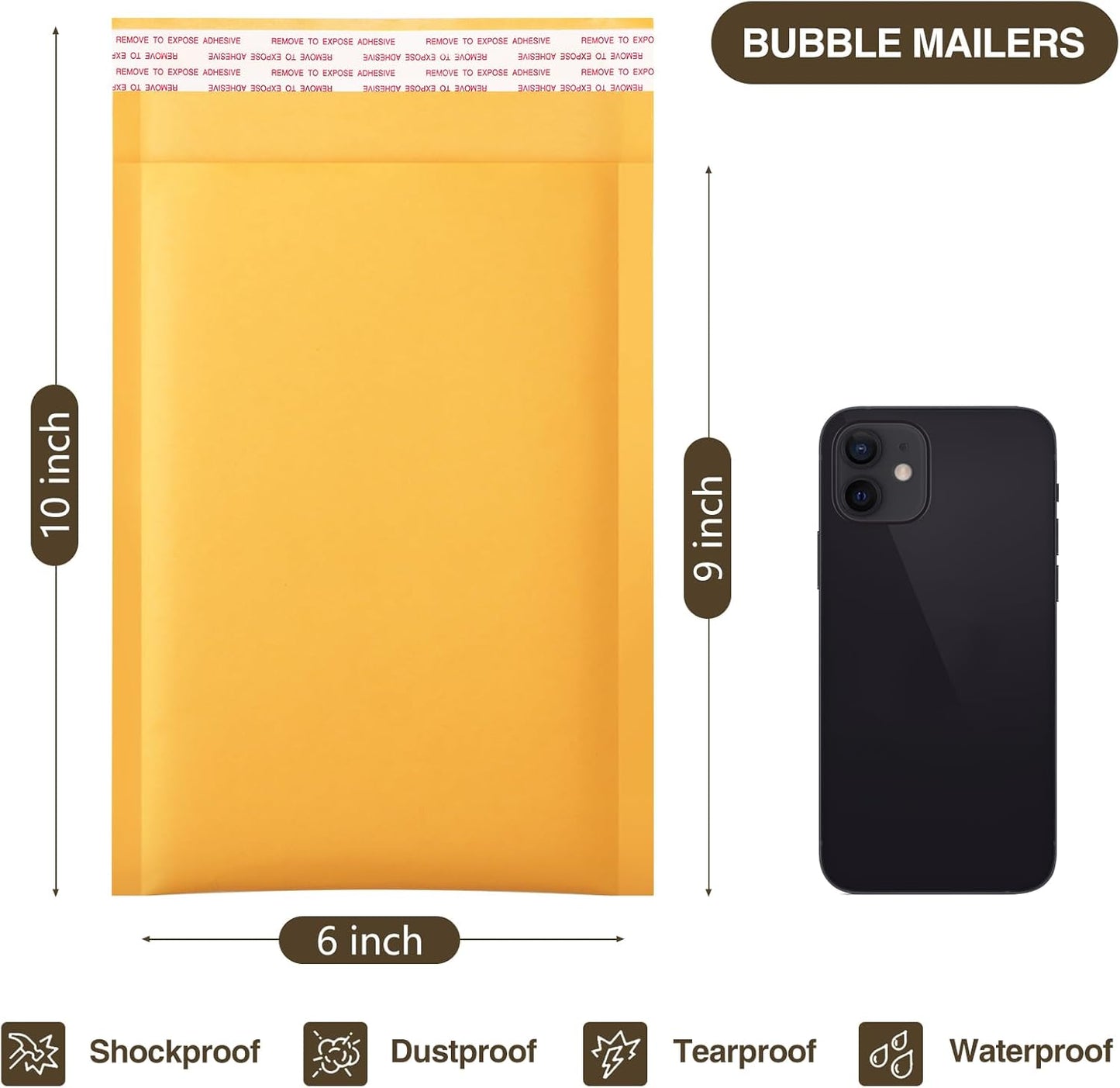 UCGOU Kraft Bubble Mailers 6x10 Inch 50 Pack Usable Size 6x9 Inch Yellow Padded Envelopes #0 Small Business Mailing Packages Self Sealing Tear Resistant Boutique Shipping Bags for Jewelry Supplies