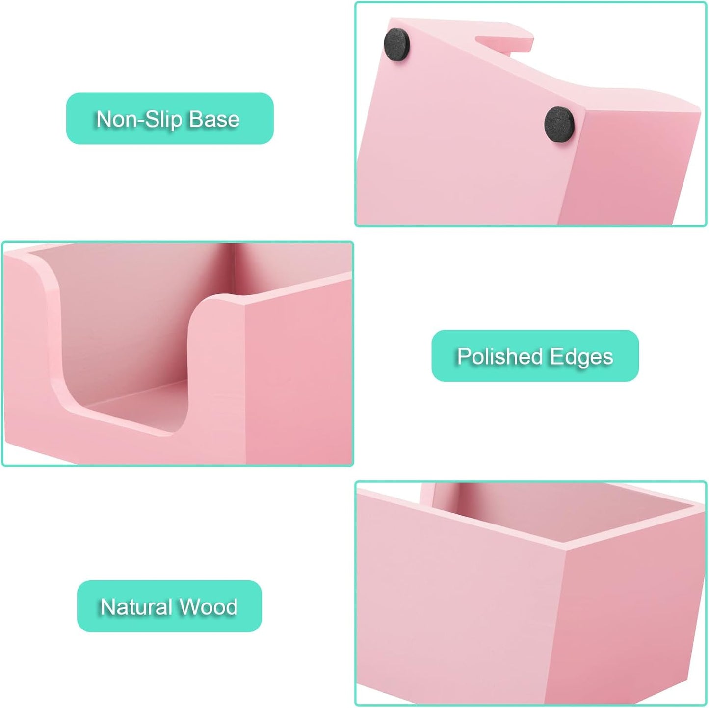 Wood Sticky Note Holder, Post It Note Dispenser for Office Desk Accessories, Self Stick Note Pad Holder, Memo Pad Holder Dispenser Organizer for School Office Desk Supplies, Pink