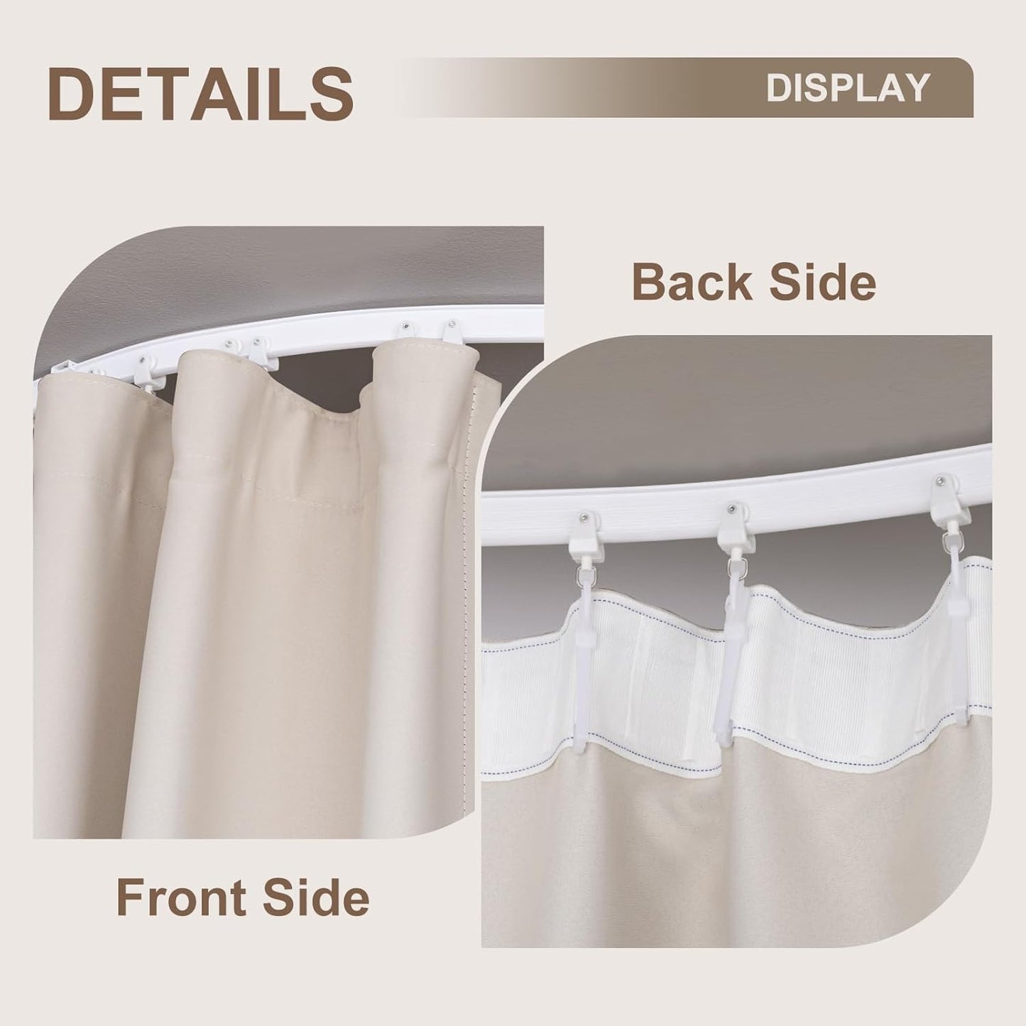 Room Divider Curtains & Flexible Bendable Tracks Set,Privacy Dividers Ceiling Track Curtain Window Blackout Curtains for Living Room Bedroom (W120 × H108 In 1 Panel Beige Drape & White Rail)