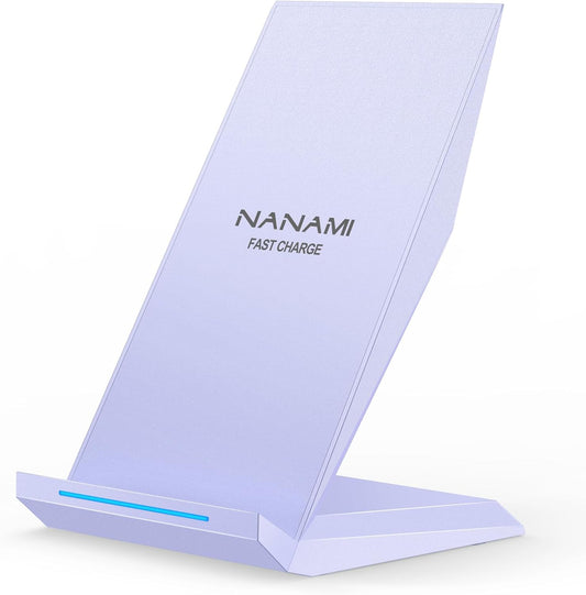 NANAMI Wireless Charger - Fast Qi-Certified Wireless Charging Stand Compatible Apple iPhone 17/17 Pro/17 Pro Max/16/15/14/13/12 Pro, Desktop Phone Charger for Samsung Galaxy S25/S24/S23/S22/S21