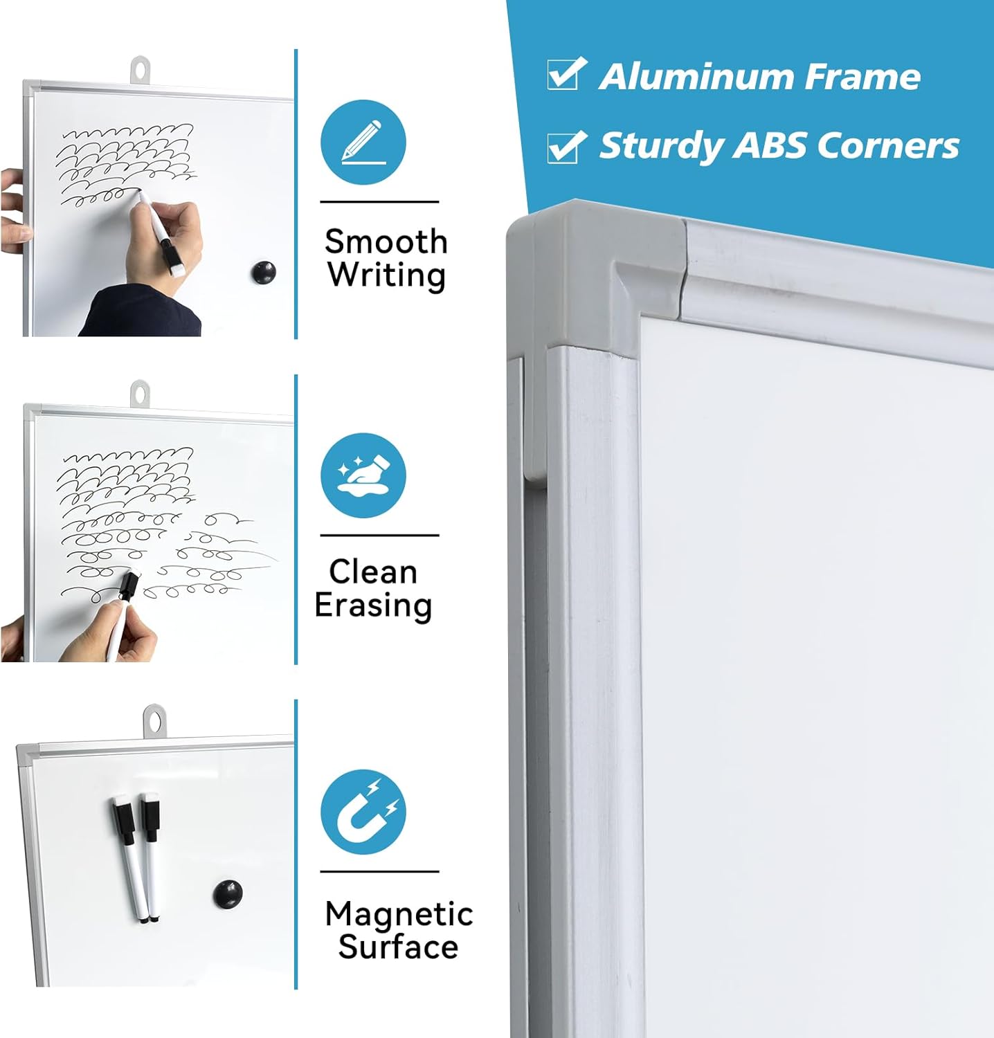 Magnetic Writeboard 24X36 Dry Erase Board Hanging & Wall Mounted Whiteboard S Aluminium Frame Message Boards for Home, School, Office, Kitchen