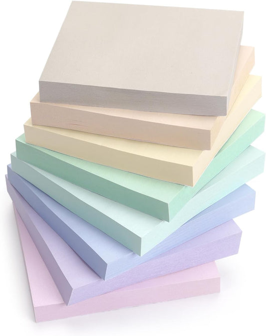 Sticky Notes 3x3 inch, 8 Pads, Pastel Colors Self-Stick Pads, Self-Adhesive Sticky Notes, 8 Pads/Pack, 80 Sheets/Pad, Total 640 Sheets