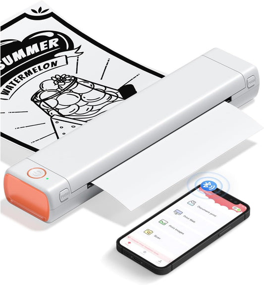 Phomemo Portable Printers Wireless for Travel, M08F Thermal Bluetooth Printer Support for 8.5"x11" US Letter, Small Inkless Printer Compatible with iOS, Android, Laptop for Car, Office, Home