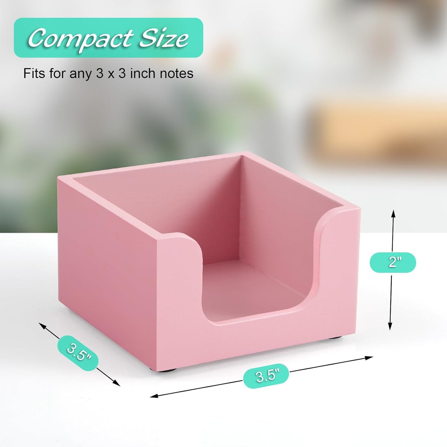 Wood Sticky Note Holder, Post It Note Dispenser for Office Desk Accessories, Self Stick Note Pad Holder, Memo Pad Holder Dispenser Organizer for School Office Desk Supplies, Pink