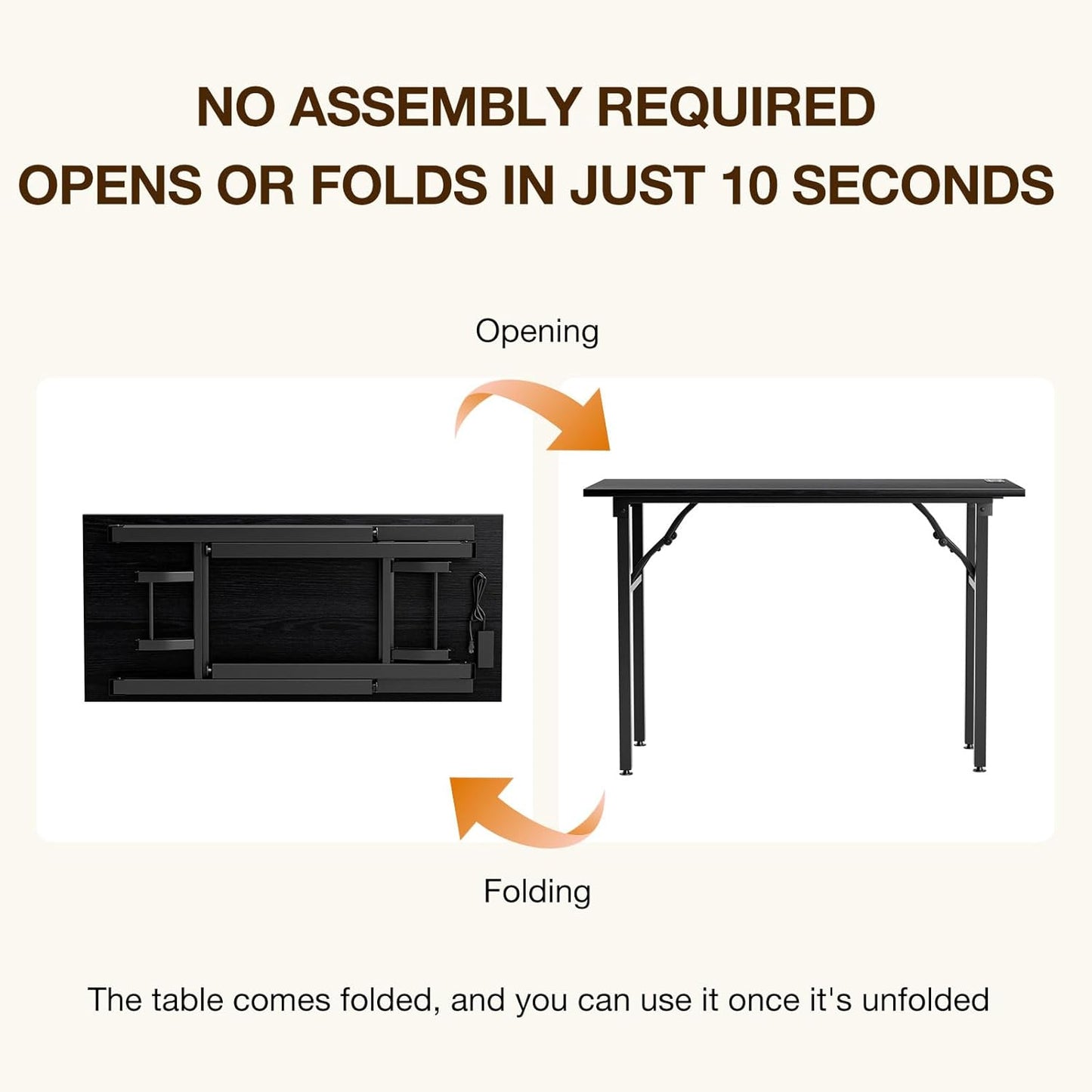 TEMI Small Computer Desk Folding Table - No Assembly, Compact 44.3" Foldable Desk with Power Outlets & USB Charging Port, Portable Small Office Desk, Ideal Mini Study Table, Dark Oak