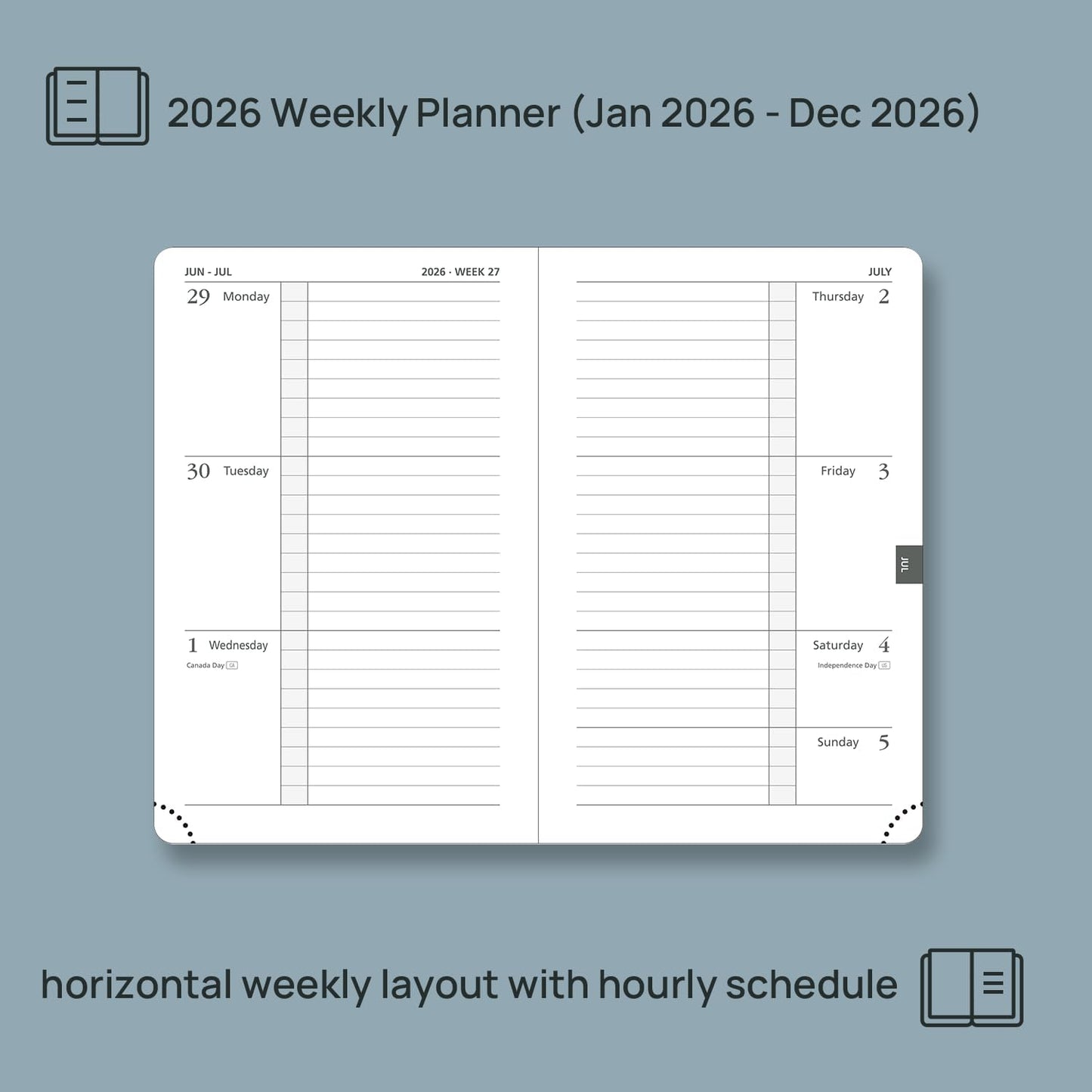 POPRUN Weekly Planner 2026 Calendar (Pocket 4'' x 6.25'') 12 Months Notebook with Horizontal Layout, Leather Hardcover, Inner Pocket, 100GSM Thick Paper, Pen Holder TJ - Midnight Green