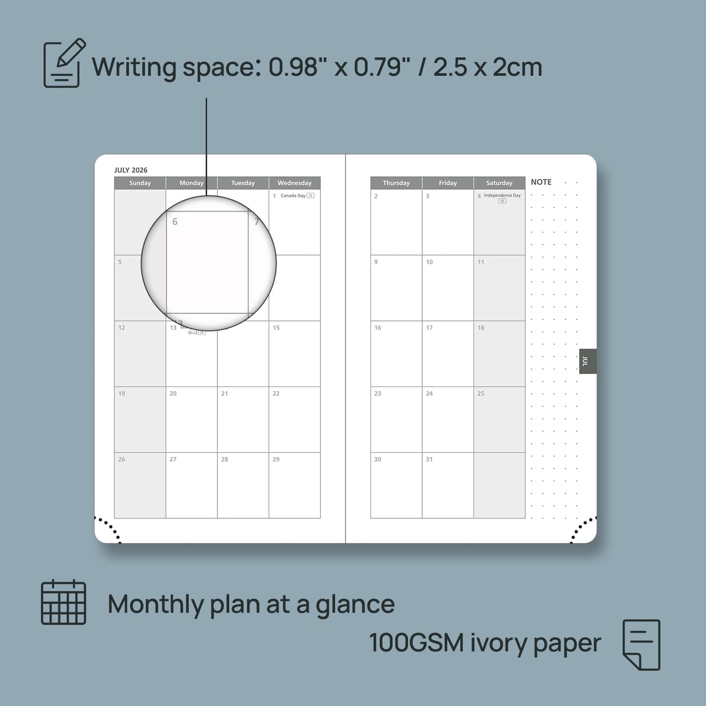 POPRUN 2026 Planner (Pocket Size 4''x 6.25'' Hardcover) - Small Calendar for Purse with Hourly Schedule & Vertical Weekly Layout, Monthly Calendars, 100 GSM - Navy Blue
