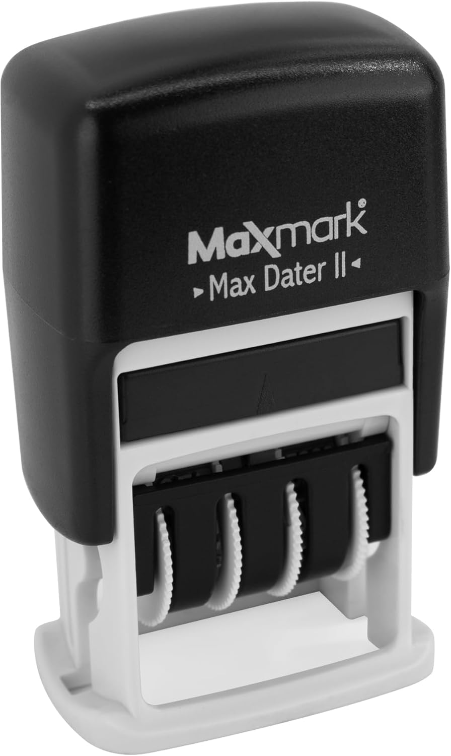 MaxMark Self-Inking Rubber Date Office Stamp with Entered Phrase Blue Ink & Date RED Ink (Max Dater II), 12-Year Band
