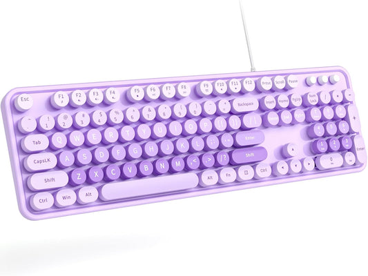 Large Print Wired Keyboard, 104 Keys Full-Sized Typewriter Keyboards, USB Plug and Play Office Keyboard with Number Pad, Caps Indicators, Foldable Stands for Windows, PC, Laptop